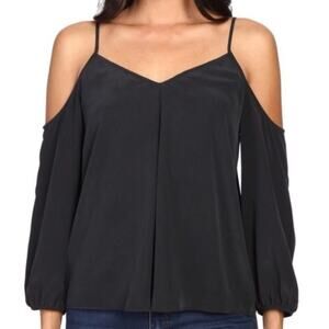 Joie black silk cold shoulder long sleeve top